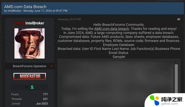 AMD泄密事件调查中，黑客在论坛上公开出售公司数据